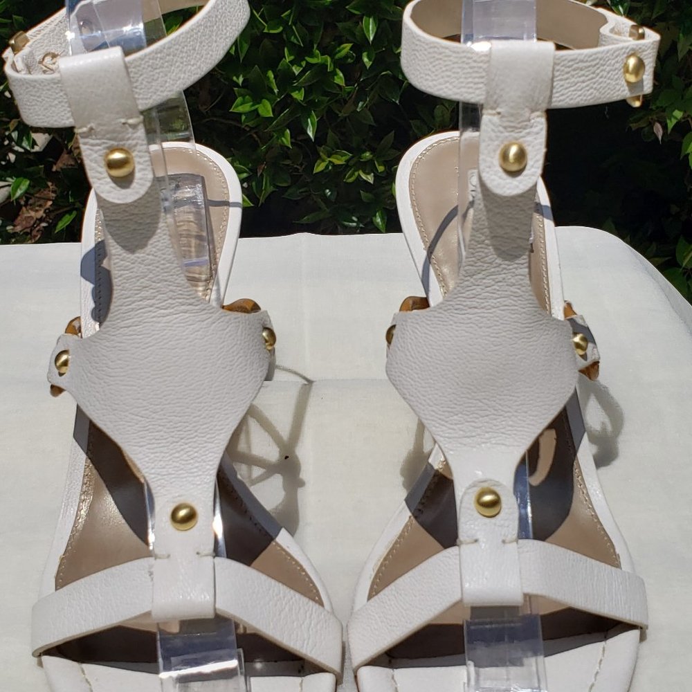 Via Spiga White Leather T Strap Heeled Sandals Size US 9 1/2 M